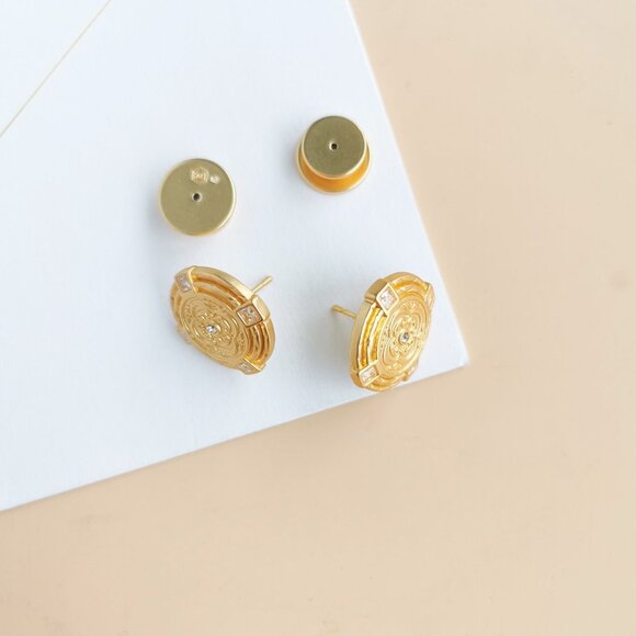 Julie Vos Astor Collection. Gold Cubic Zirconia Disc Stud Earrings - Picture 3 of 3